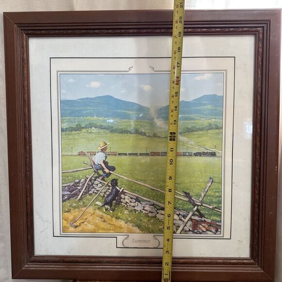 Norman Rockwell "Watching The Train" Boyhood Dreams Four‎ Seasons Summer Framed - Picture 6 of 8